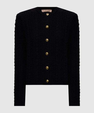 Black cardigan with textured pattern