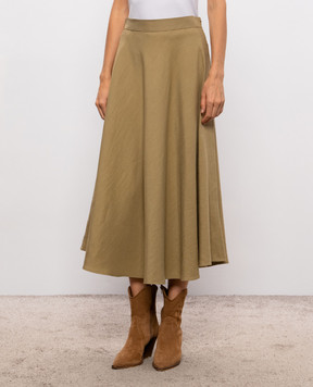 Max Mara Khaki linen and silk skirt MXMGOLF