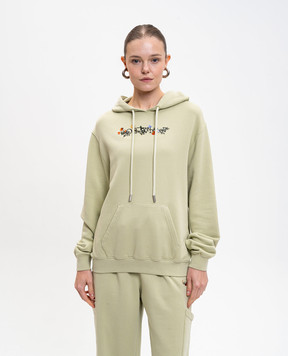 Off-White Green hoodie with floral logo print 2BB064F25FLE002