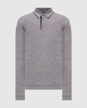 Stefano Ricci Grey melange wool, cashmere and silk polo shirt KE08004P03E26374