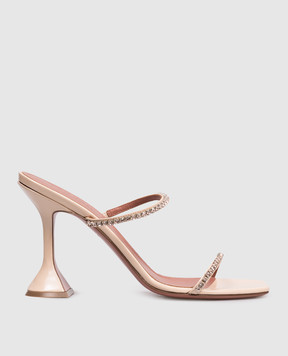 Amina Muaddi Gilda beige leather mules with crystals 16S366084GIL