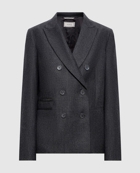 Peserico Gray double-breasted wool jacket with monil chain A0121203359