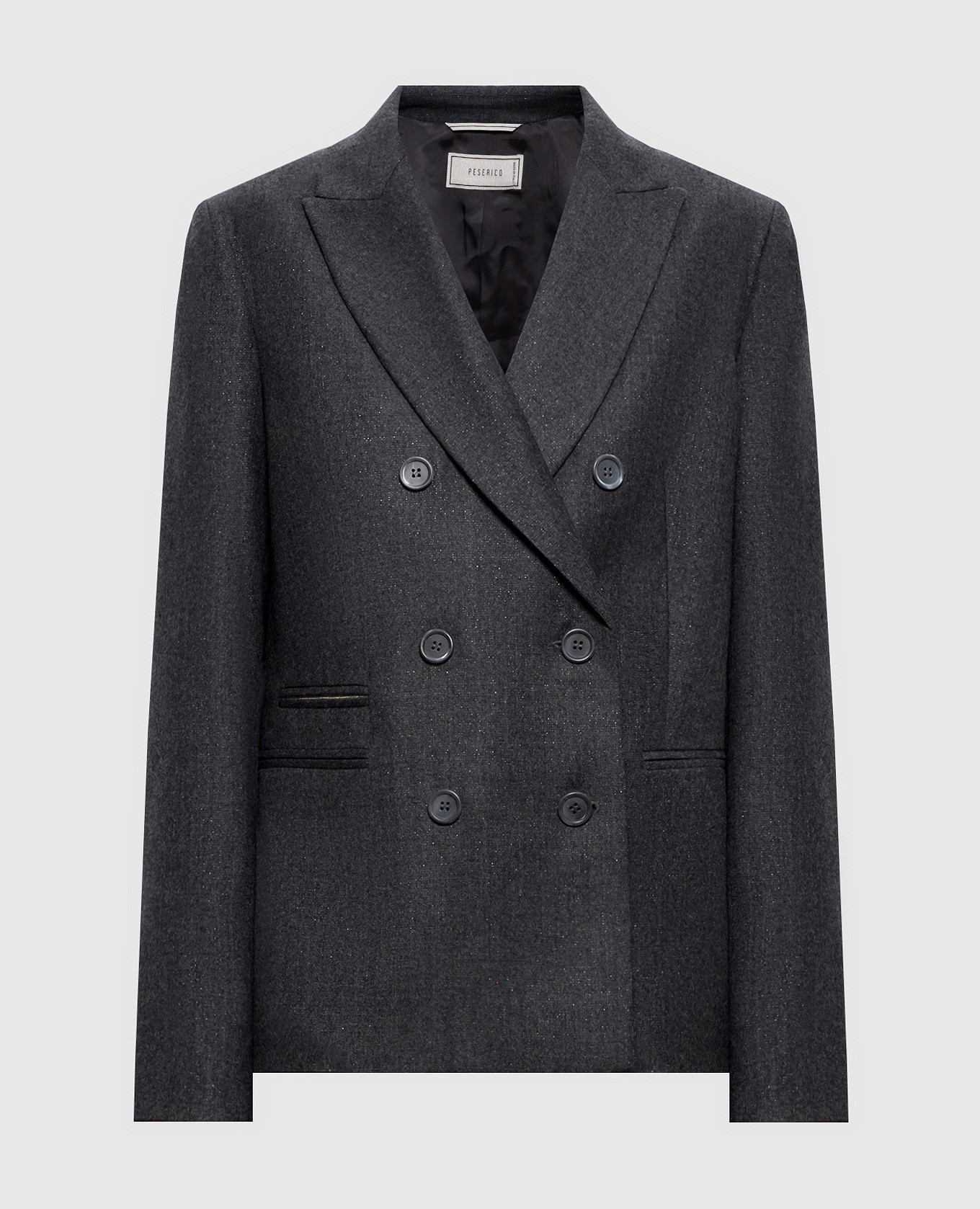 Gray double-breasted wool jacket with monil chain