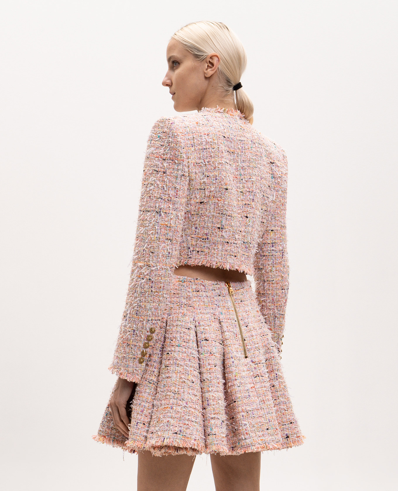 Pink cropped tweed jacket Balmain 4