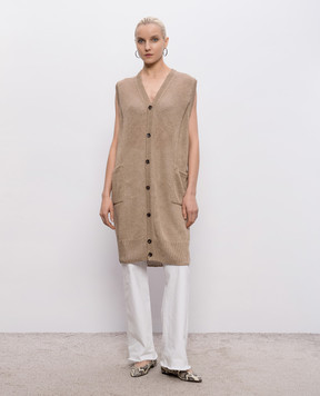 Intoca Beige elongated linen vest 261LILLVEL0103