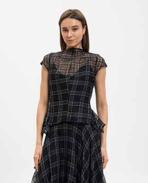 Marc Le Bihan Black top with checked silk 2666