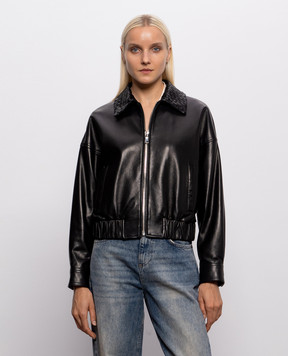 Babe Pay Pls Black leather jacket 2617WETWHITE