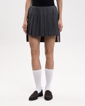 Thom Browne Gray pleated wool check skirt FGR101BF1304