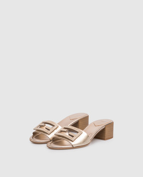 Fendi Baguette gold leather mules 8R8862AY1R