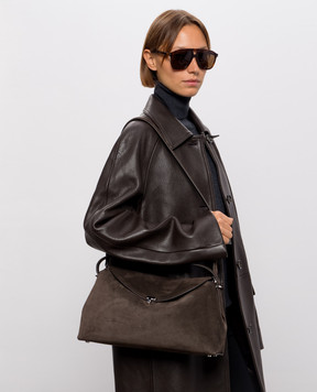 Toteme Brown suede T-lock bag 241WAL961LE0004