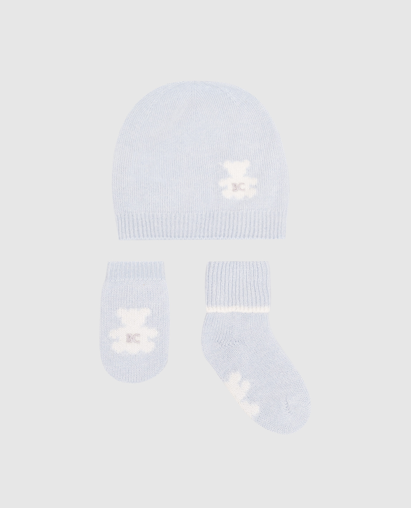 Children's blue cashmere hat, gloves and socks set