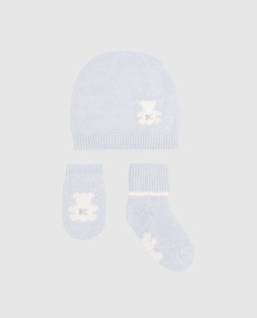 Brunello Cucinelli Children's blue cashmere hat, gloves and socks set BBMSETNB02