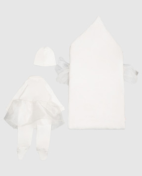 Story Loris Children's set of overalls, hat and envelope in ivory color 31240