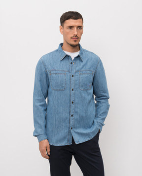Trussardi Blue linen shirt with embroidery 54028100025NMS116D96