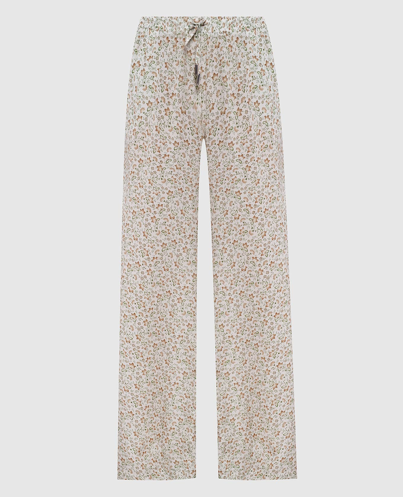 White silk pants with floral print
