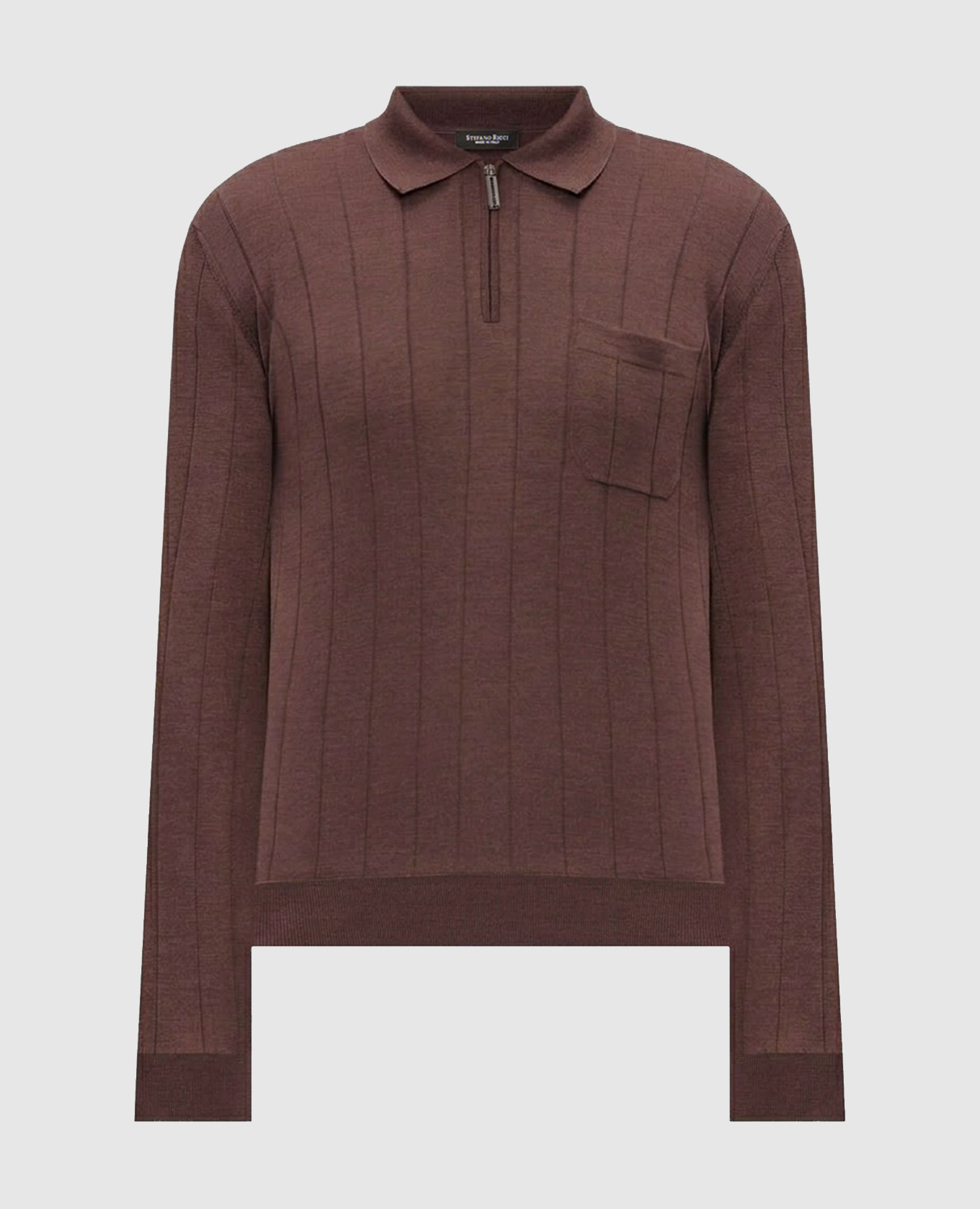 Brown wool and silk polo shirt