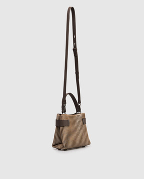 Brunello Cucinelli Essence brown suede bag with lurex and monil chain MBDGD2499