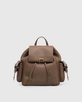 Brunello Cucinelli Brown leather backpack with logo print MBDKB2841