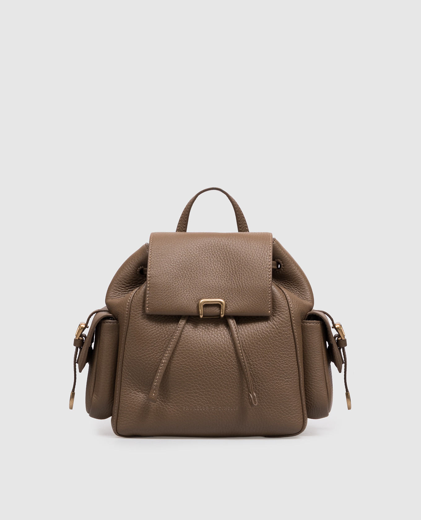 Brown leather backpack with logo print