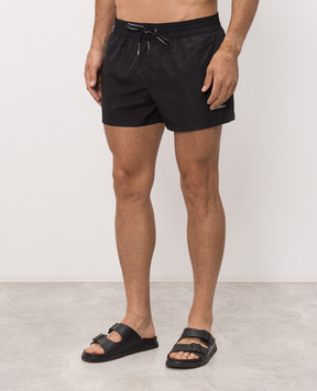 Dolce&Gabbana Black swim shorts with logo patch M4F62TON0DK