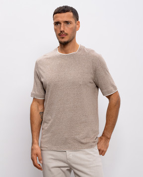 Brunello Cucinelli Beige melange linen T-shirt MW8357427