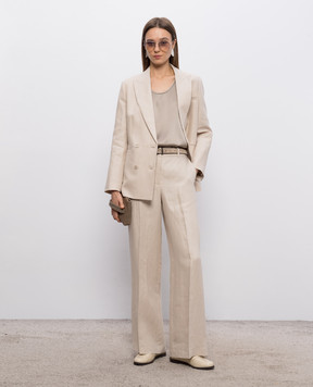 Peserico Beige linen pants with branded patch A0433502606