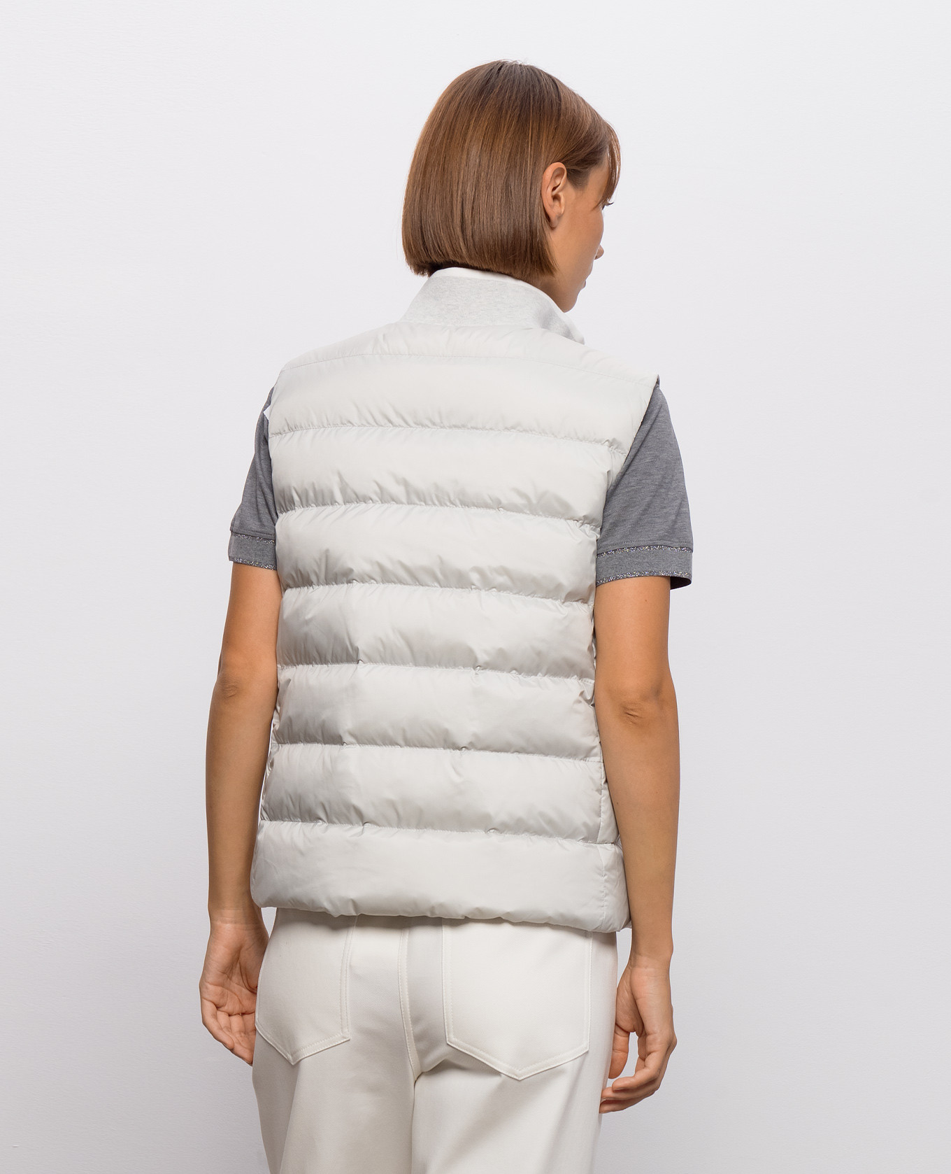 Grey down vest with logo patch Brunello Cucinelli 4