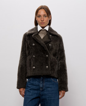 Brunello Cucinelli Green double-breasted sheepskin coat Fuzzy MPMBP3126