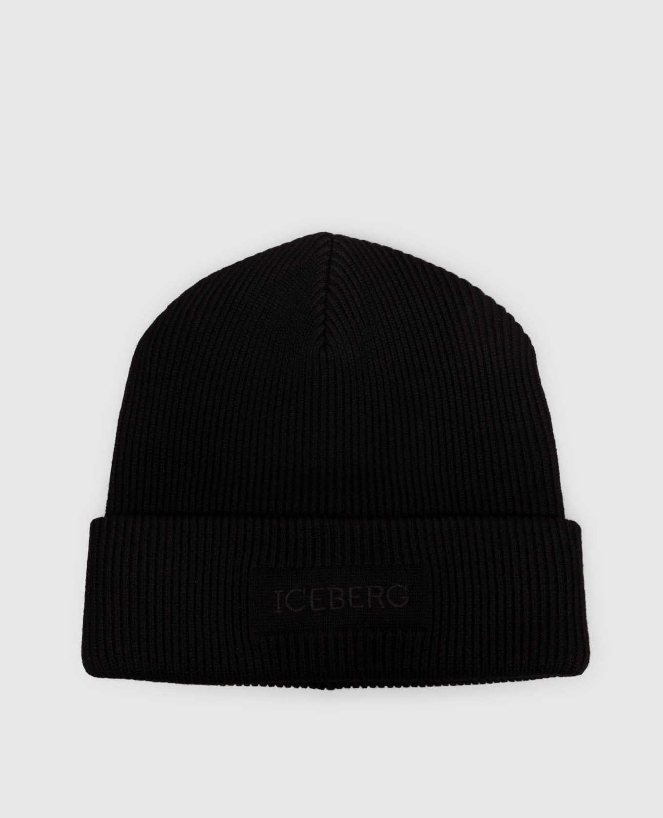 Black wool hat with logo embroidery