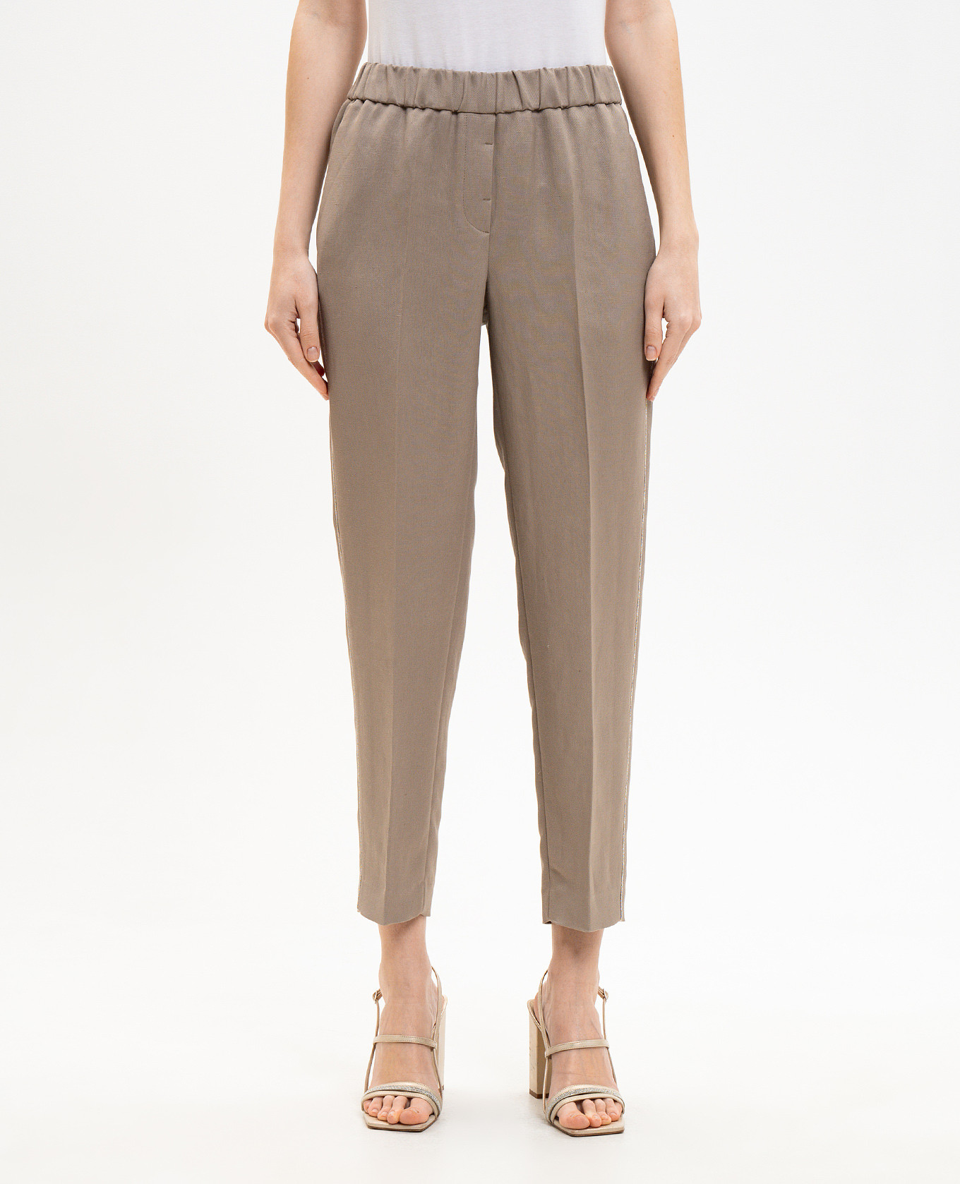 Beige linen pants with monil chain Peserico 3