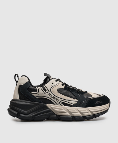 Black logo-embossed combination sneakers