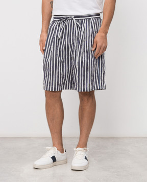 Dolce&Gabbana Blue striped shorts with logo patch GP18FTFBMFU