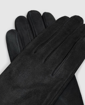 Sermoneta Gloves Black suede gloves with rabbit fur 307ASUEDE