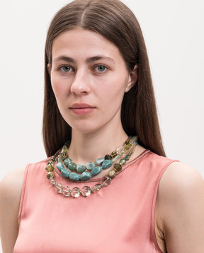 Dolman Bijoux Green layered necklace with cabochons 75051