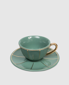 Bitossi Home Green porcelain coffee cup with saucer FTB00512