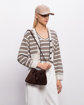 Brunello Cucinelli Brown suede Duo Pouch with logo embossing MBDLD2808P