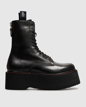 R13 Black Leather Double Stack Boots R13WS026S001A