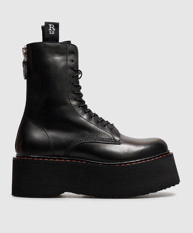 Black Leather Double Stack Boots