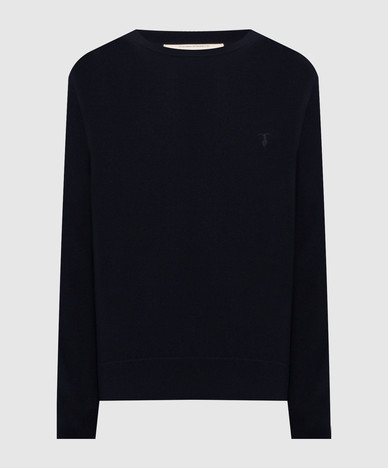 Blue jumper with embroidered emblem