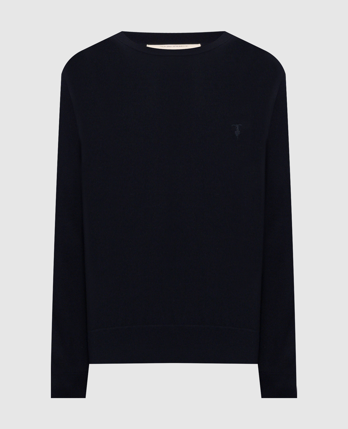 Blue jumper with embroidered emblem