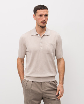 Brunello Cucinelli Beige polo shirt with woven pattern M29806205