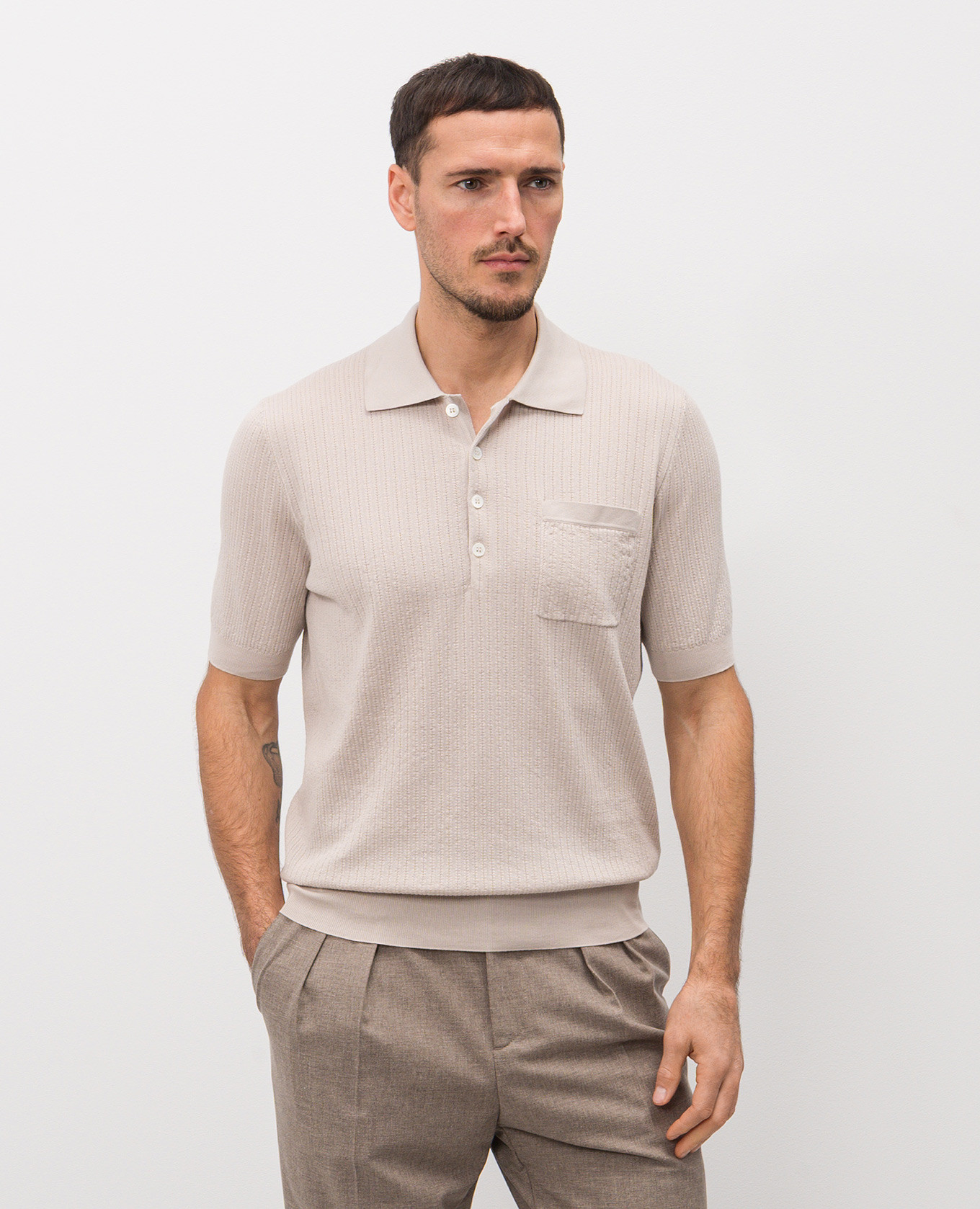 

Beige polo shirt with woven pattern Brunello Cucinelli
