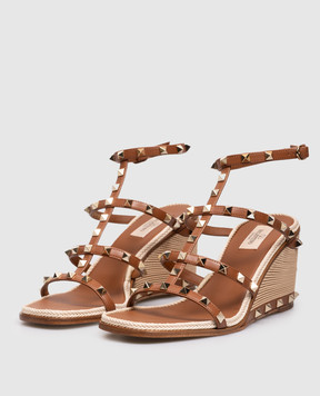 Valentino Brown leather Rockstud wedge sandals 8W2S0IJ8HJQ