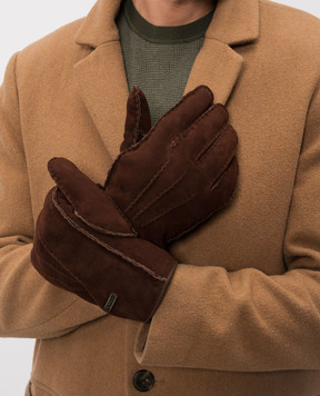 Stefano Ricci Brown suede gloves with logo patch M5G5300020LACONV