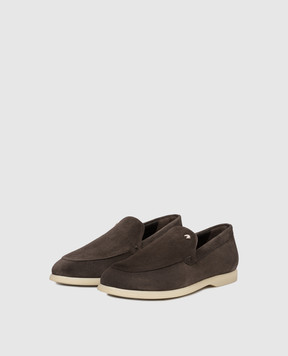 Stefano Ricci Brown suede loafers with textured emblem UC64G2287SDP