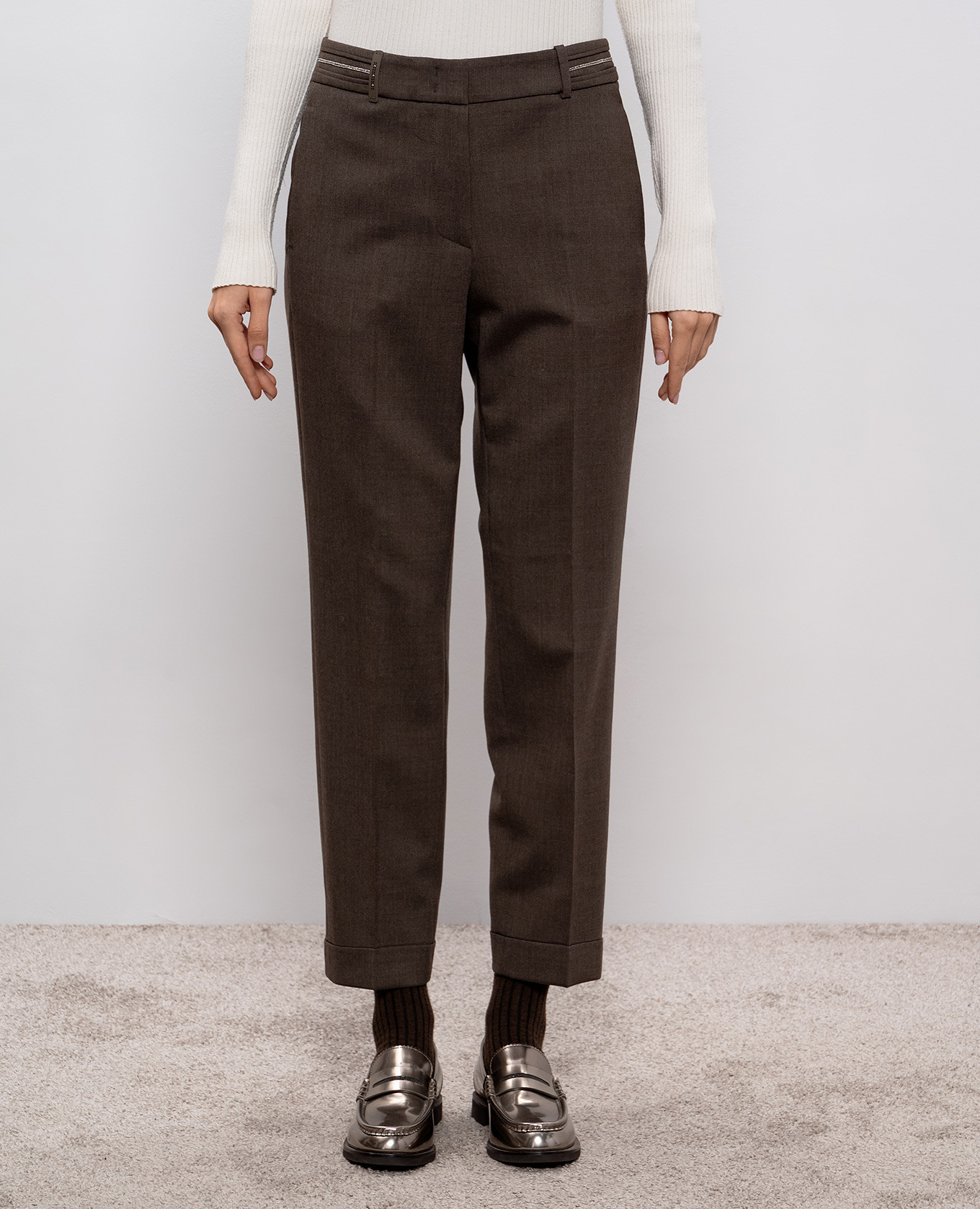 

Brown wool pants with monil chain Peserico