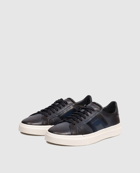 Santoni Blue perforated leather sneakers MBGT22068PNNTFGO