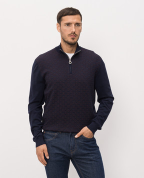 Stefano Ricci Blue wool and silk polo shirt with pattern KE06018L01E26304