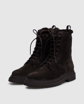 Brunello Cucinelli Brown suede boots with fur MZSFG3123