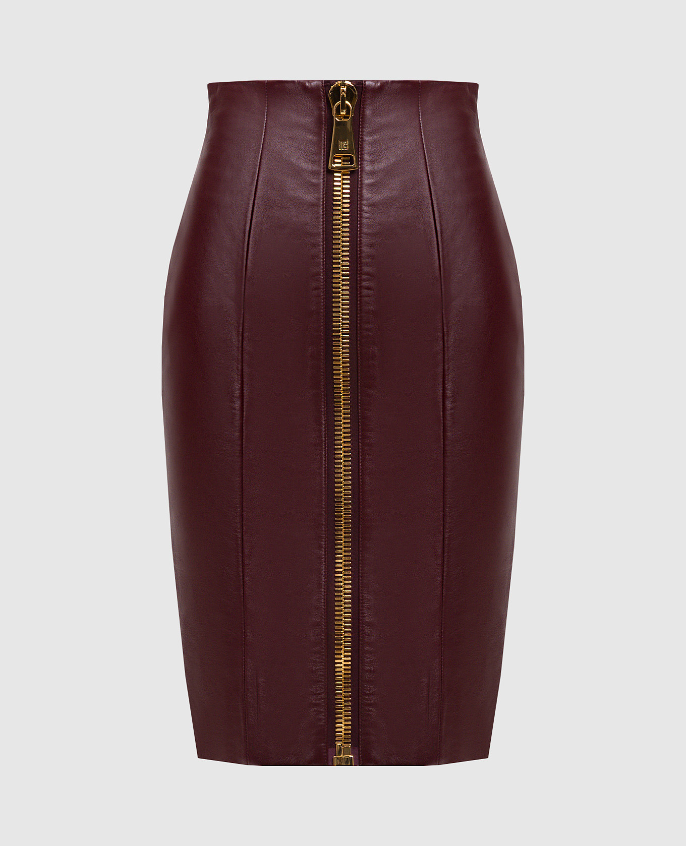 

Burgundy leather pencil skirt Balmain